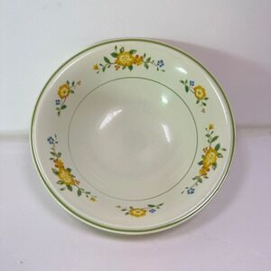 Noritake Versatone Lineage Cereal Bowl Yellow Floral Green Rim Japan B306W12